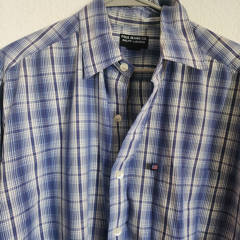 Ralph Lauren Blue and White Plaid Casual Shirt
